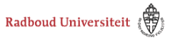 Beursstand Logo of Radboud Universiteit with the university name in red on the left and a black university emblem with Dutch text on the right.