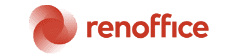 Beursstand The image shows the word renoffice in bold red lowercase letters, next to a circular, swirling red logo with overlapping shapes, all on a light gray background.