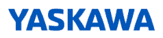 Beursstand The image displays the word YASKAWA in bold, blue capital letters on a light gray background.